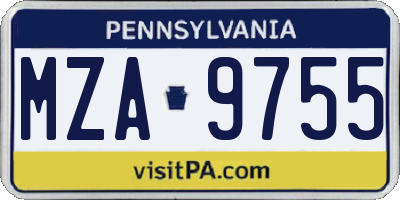 PA license plate MZA9755