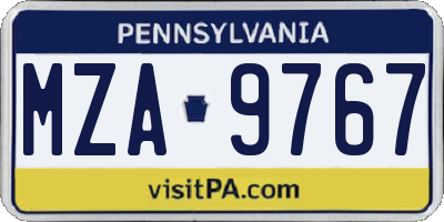 PA license plate MZA9767