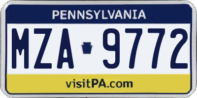 PA license plate MZA9772