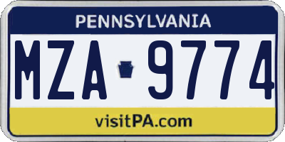 PA license plate MZA9774