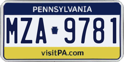 PA license plate MZA9781