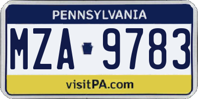 PA license plate MZA9783