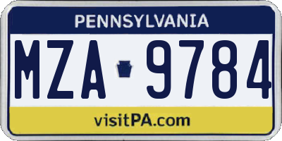 PA license plate MZA9784