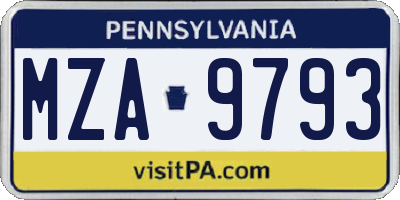 PA license plate MZA9793
