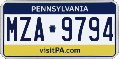 PA license plate MZA9794