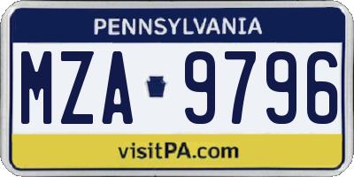 PA license plate MZA9796