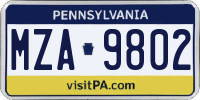 PA license plate MZA9802