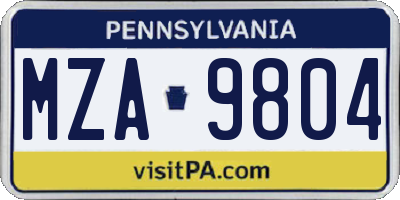 PA license plate MZA9804