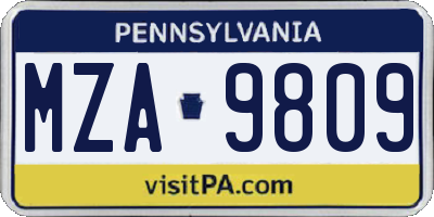 PA license plate MZA9809