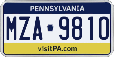PA license plate MZA9810
