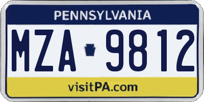 PA license plate MZA9812