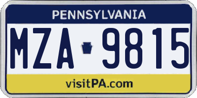 PA license plate MZA9815