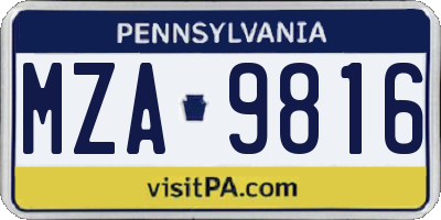 PA license plate MZA9816