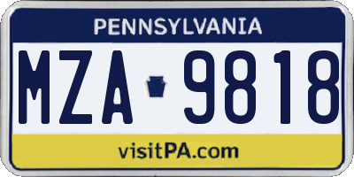 PA license plate MZA9818