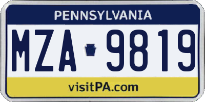 PA license plate MZA9819