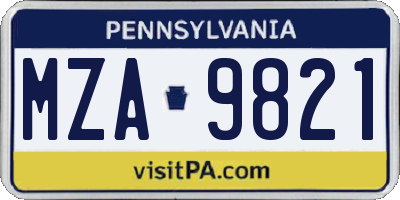 PA license plate MZA9821