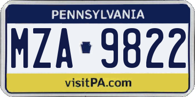 PA license plate MZA9822