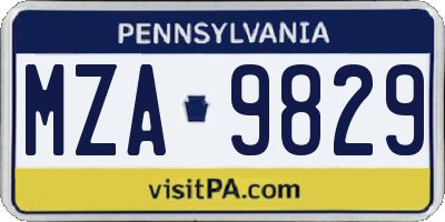 PA license plate MZA9829