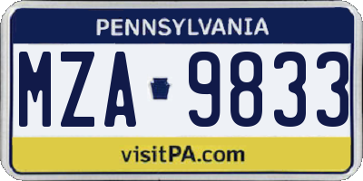 PA license plate MZA9833