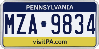 PA license plate MZA9834
