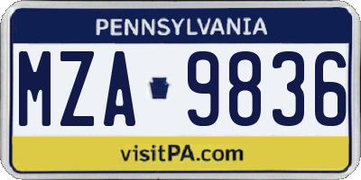 PA license plate MZA9836