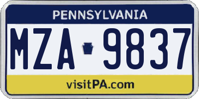 PA license plate MZA9837