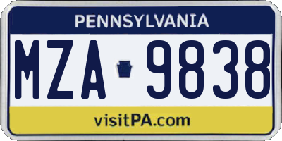 PA license plate MZA9838