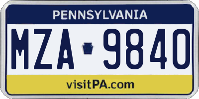PA license plate MZA9840