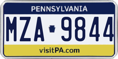 PA license plate MZA9844