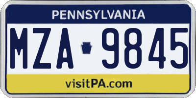 PA license plate MZA9845