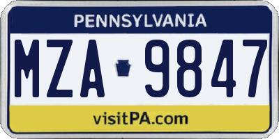 PA license plate MZA9847