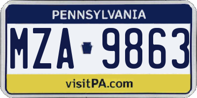PA license plate MZA9863