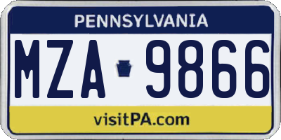 PA license plate MZA9866