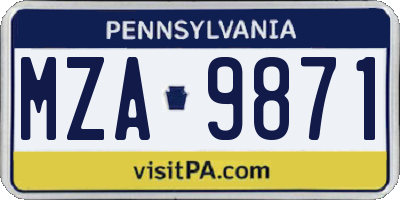 PA license plate MZA9871