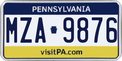 PA license plate MZA9876