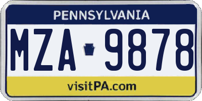 PA license plate MZA9878
