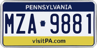 PA license plate MZA9881