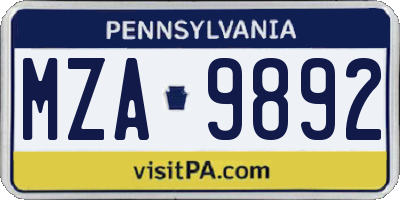 PA license plate MZA9892