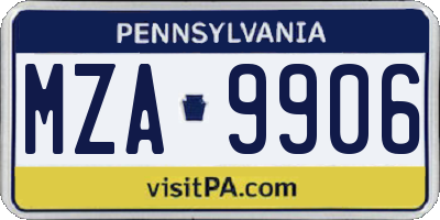 PA license plate MZA9906