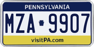 PA license plate MZA9907