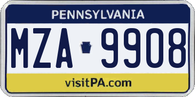PA license plate MZA9908