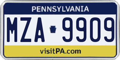 PA license plate MZA9909