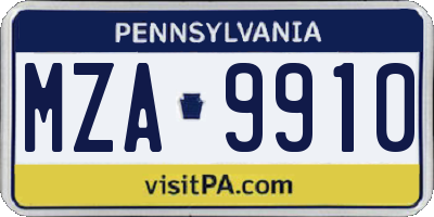 PA license plate MZA9910