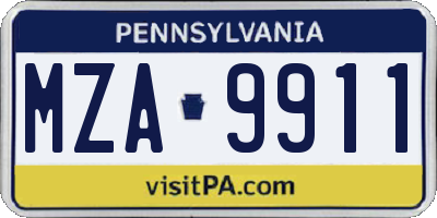 PA license plate MZA9911