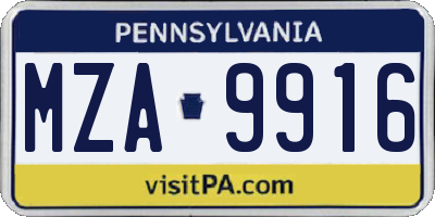 PA license plate MZA9916