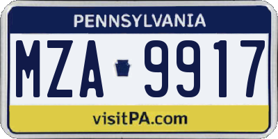 PA license plate MZA9917