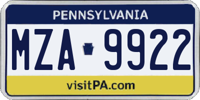 PA license plate MZA9922