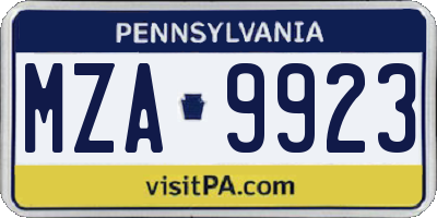 PA license plate MZA9923