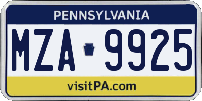 PA license plate MZA9925