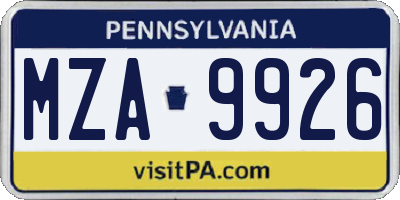 PA license plate MZA9926